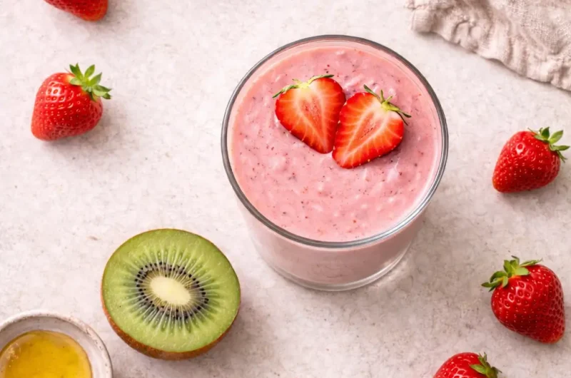 Enkel Smoothie med Kiwi, Jordgubbar och Yoghurt