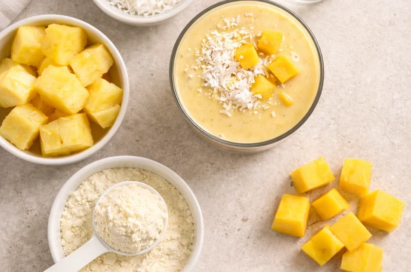 Tropisk Smoothie med Kokos, Ananas, Mango och Proteinpulver