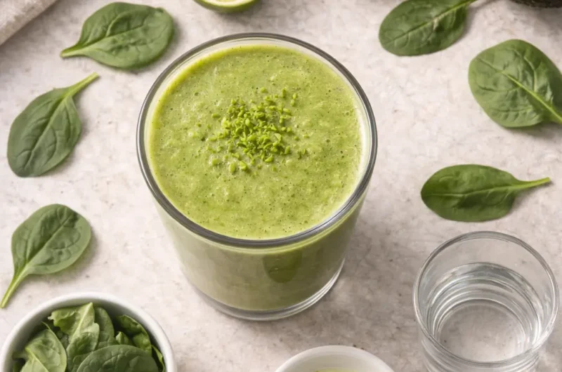 Nyttig Smoothie med Lime, Spenat, Avokado och Proteinpulver