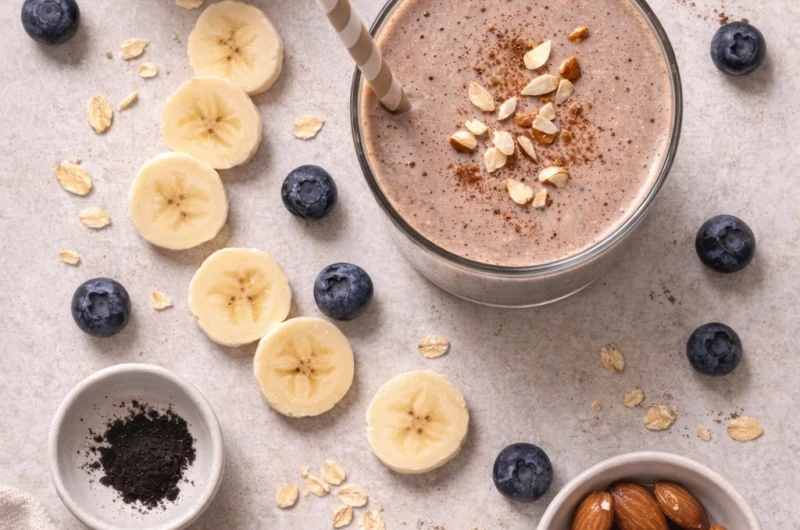 Enkel Smoothie med Mandel, Banan och Blåbär
