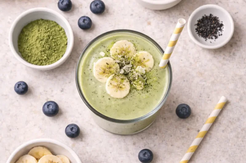 Antioxidativ Smoothie med Matcha, Banan och Blåbär