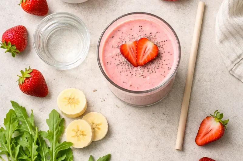 Enkel Smoothie med Ruccola, Jordgubbar och Proteinpulver