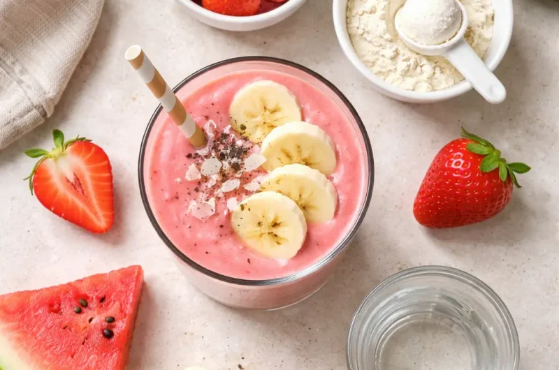 Enkel Smoothie med Vattenmelon, Jordgubbar och Proteinpulver